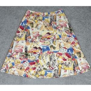 Liz Claiborne Skirt Womens 14 Linen Paris Market Scene Travel Resort Colorful‎